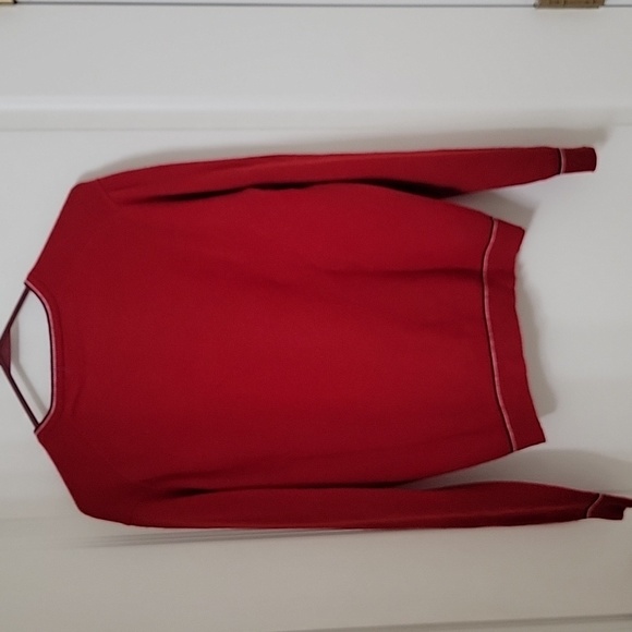 The Gleneagles Range Size Unknown Red Wool V Neck Sweater Blue & White Accents - Picture 4 of 10